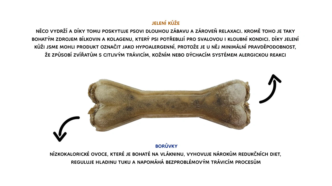 Kosť - Jeleň s čučoriedkami, hypoalergénny, 13,5 cm