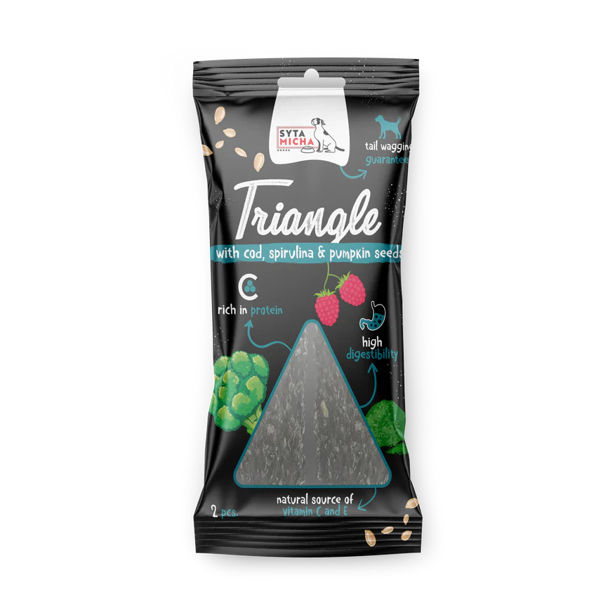 Chewing triangle for dogs - cod with deer and spirulina 2 pcs.